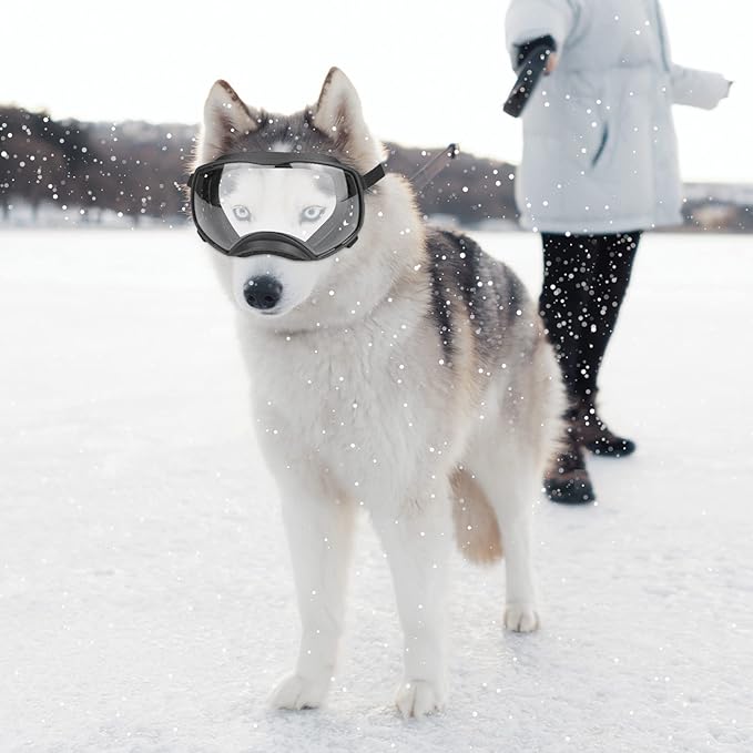 Enjoying Clear Dog Goggles for Large Dogs, Dog Sunglasses Medium Large Breed, Summer UV Pet Eye Protection, Winter Pet Snow Goggles, Transparent