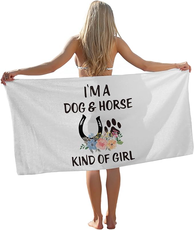 Dog Horse Lover Gifts Beach Towel, Horse Girl Gifts Pool Towels, Dog and Horse Kind of Girl Sand Towel Large Bath Towels Gifts for Girls, Horse Gifts for Girls, Dog Gifts for Women, 29x60in