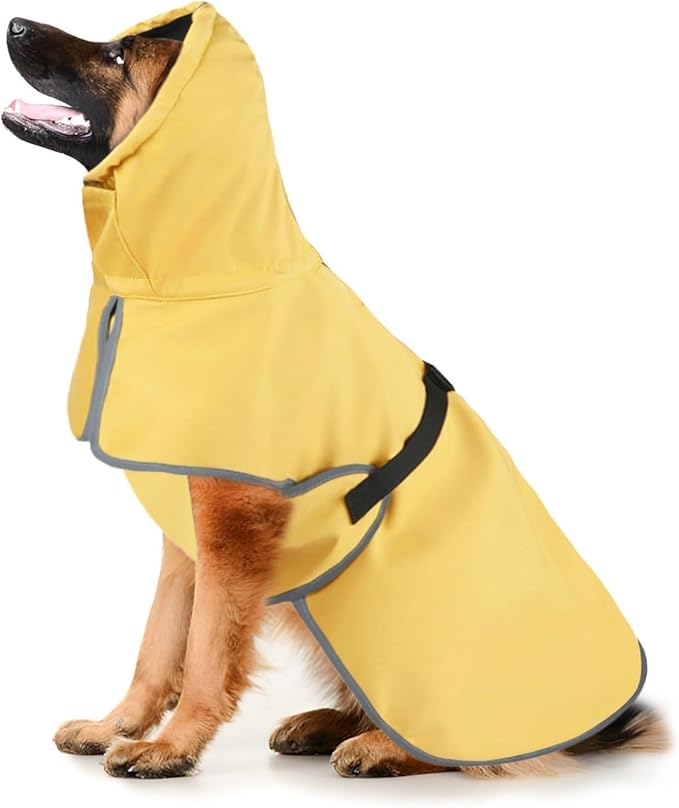 DELIFUR Large Dog Raincoat Waterproof - Adjustable Dog Poncho Raincoat Lightweight Rain Jacket with Soft Lining for Medium Large Dog Yellow (Large)
