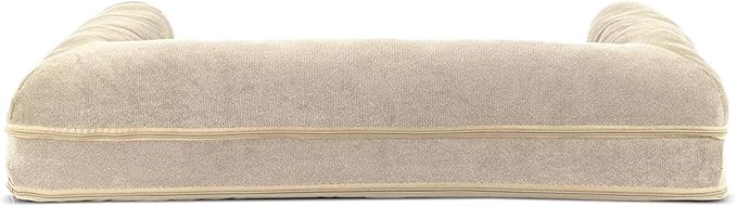 Furhaven Orthopedic Dog Bed for Large/Medium Dogs w/ Removable Bolsters & Washable Cover, For Dogs Up to 55 lbs - Sherpa & Chenille Sofa - Cream, Large