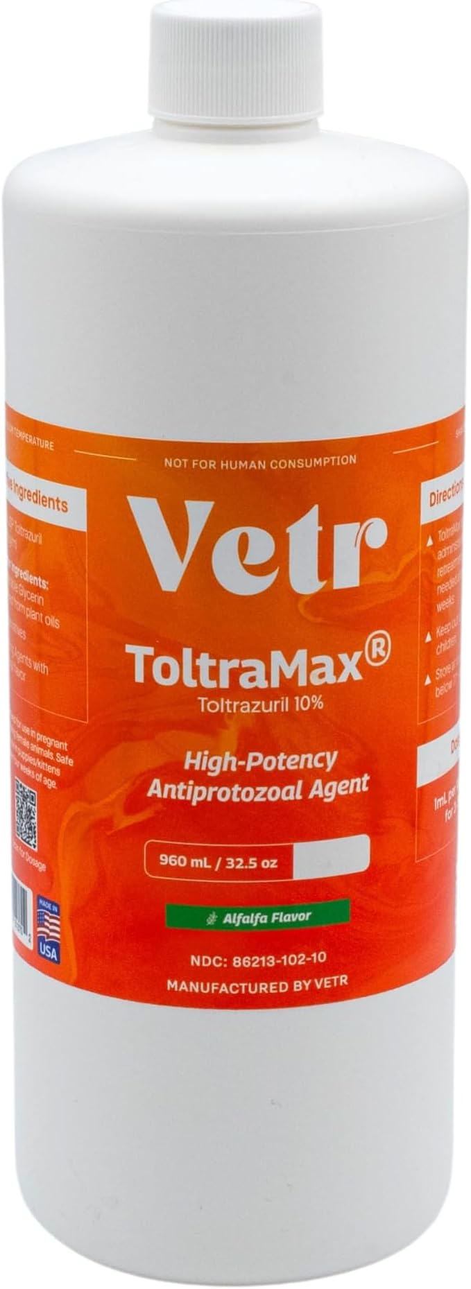 Toltrazuril 10.0% for Horses, Dogs, Cats, 960mL/32.4Ounce, for Non-Food Chain Animals, Alfalfa