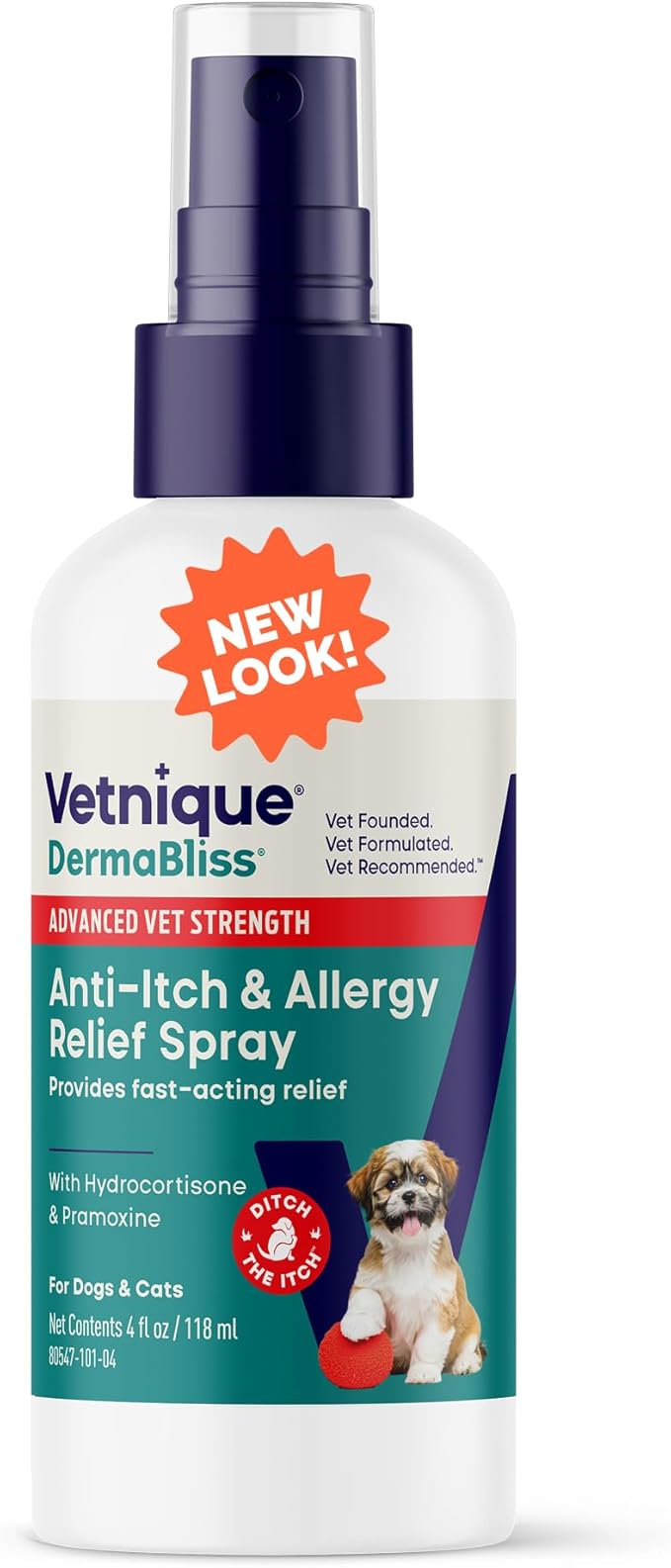 Vetnique Dermabliss Anti Itch Spray for Dogs & Cats with Hydrocortisone for Allergies and Immediate Dog Itching Skin Relief - Fragrance Free with Soothing Oat Extract (4oz)
