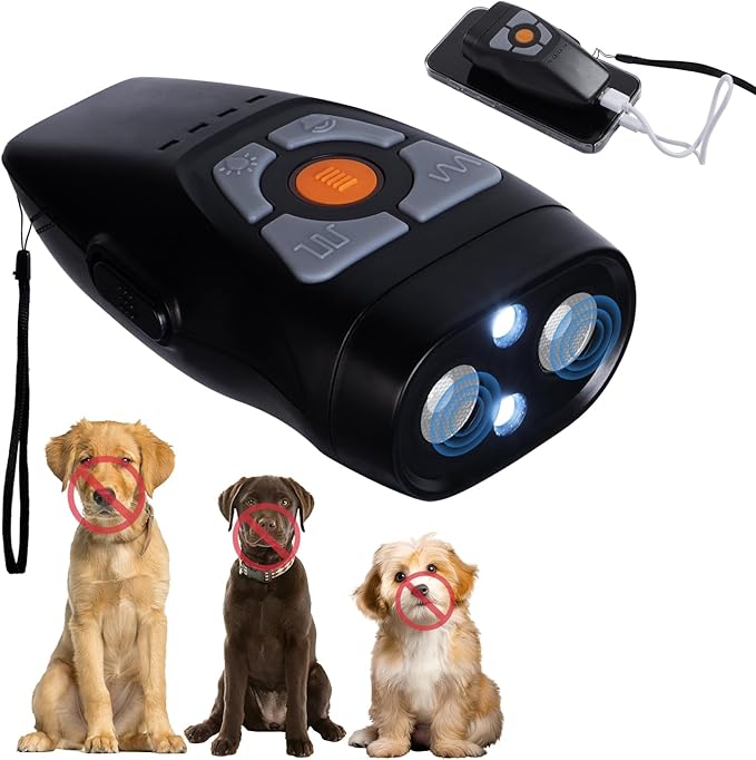 Dog Bark Deterrent Devices, Rechargeable Anti Barking Device for Dogs, Train Your Pet to Stop Bad Behavior Without Hurting it, with LED Light and Rechargeable Battery, Indoor and Outdoor Use