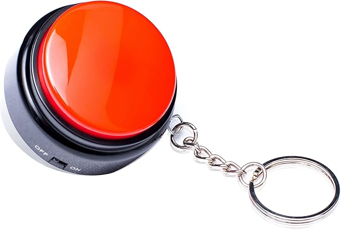 Recordable Talking Button with Keychain, 20s Voice Recording Time Sound Button Answer Buzzers Funny Buttons Record Your Own Words Also Used for Dog Training - Red and Black (Battery Included)