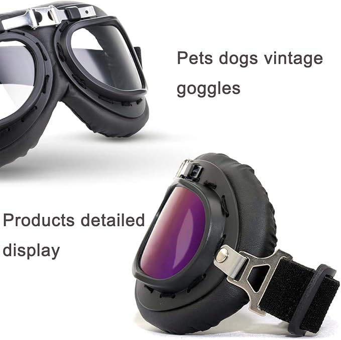 Pet Dog Vintage Sunglasses Include Eyeglass Cleaning Cloth for Medium, Large Dogs UV Goggles Windproof Anti-Dust Snowproof Motorcycle Glasses with Adjustable Straps (Blue)