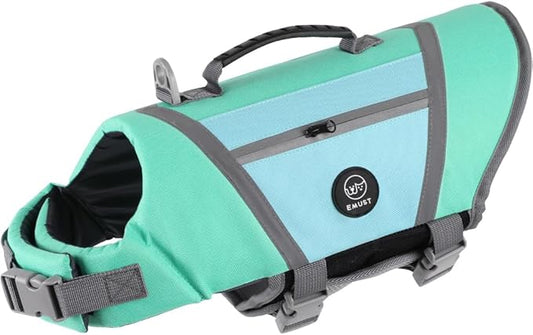 EMUST Dog Life Jackets, Durable Pet Life Jackets for Swimming, Boating with High Visibility, Stylish Dog Swimsuit with D-Ring for Swimming, Boating, Kayaking, Turquoise, XL