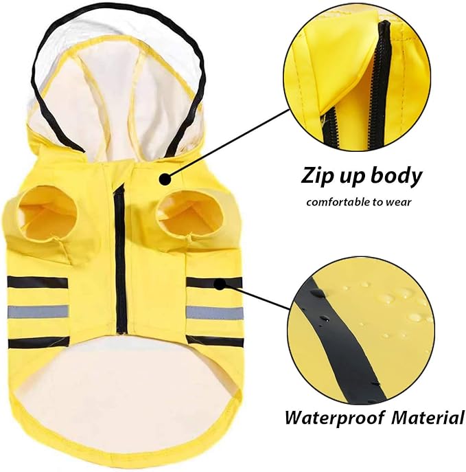 Wizland Reflective Dog Raincoat Dog Rain Jacket with Hood Lightweight Waterproof Rain Coat for Puppies (Yellow XS)