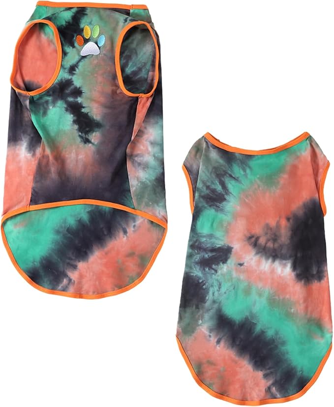 Dog Shirt Dog Vest Summer Tie Dye Dog Clothes Cool Breathable Cotton T-Shirt Medium Large Dog Boys Girls Shirt(GreenOrange, Medium)