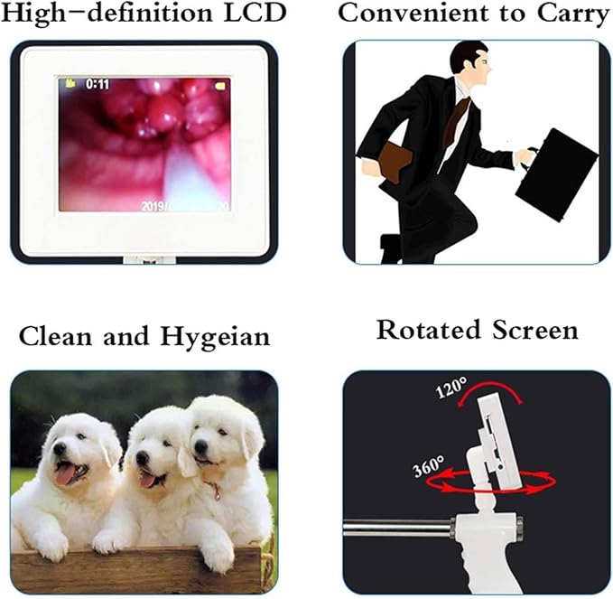 Dog Artificial Insemination Ai Gun, Adjustable Dog Insemination Kit, 360° Rotatable Screen, Photo-Video Recordable, with 20 Vas Deferens and 4 Locating Steel Needles, for Dogs