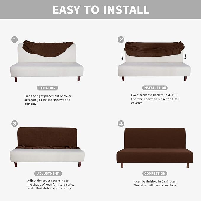 Easy-Going 100% Waterproof Futon Cover, Dual Waterproof Couch Cover for Futon, Stretch Jacquard Sofa Cover, Leakproof Furniture Protector for Kids, Pets, Dog and Cat (Medium, Coffee)