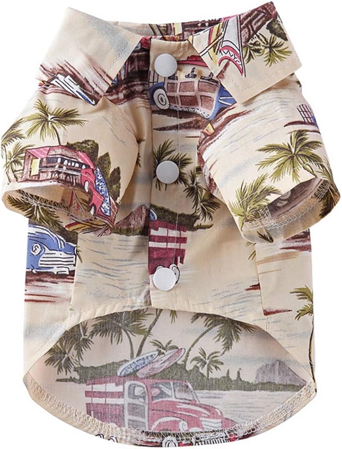 Tangpan Summer Pet Daisy Hawaiian Beach Plaid Print Shirts Clothes for Dog Beige S