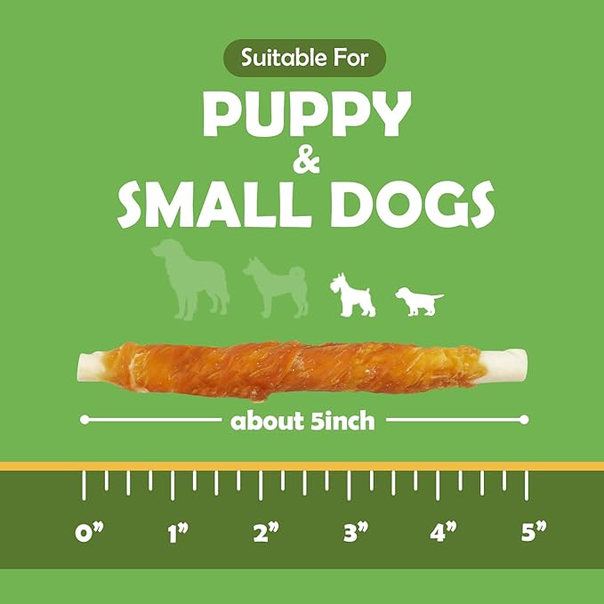 MON2SUN Dog Treats, Rawhide Twist Chicken Hide Sticks, Suitable for Puppy and Small Dogs, 5 Inch (Chicken, 14.11 oz)