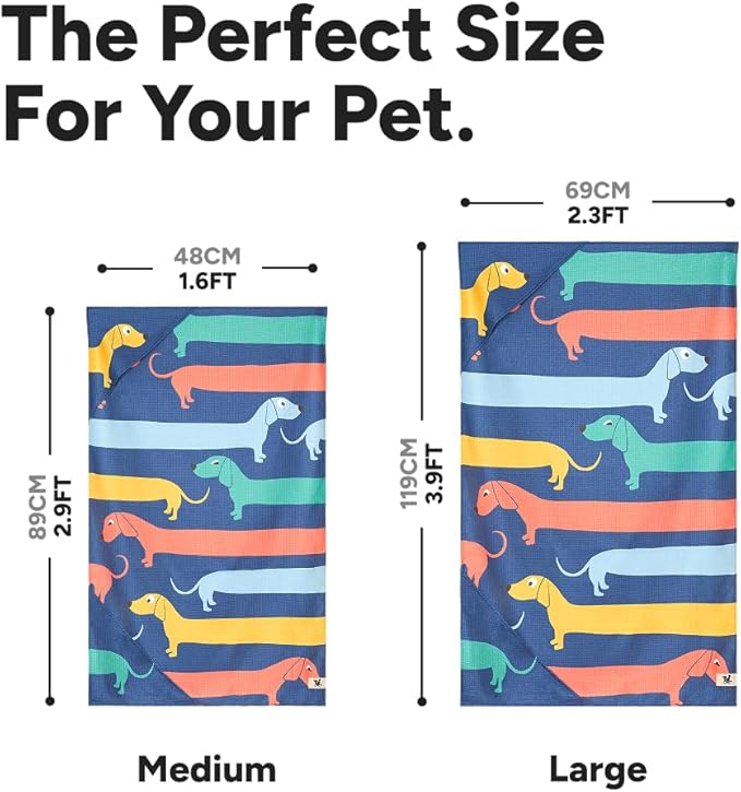 Dock & Bay Pet Towel - Super Absorbent & Quick Drying Dog Towels with Bag - 100% Recycled - Go Long, Medium (90x50cm, 35x19)