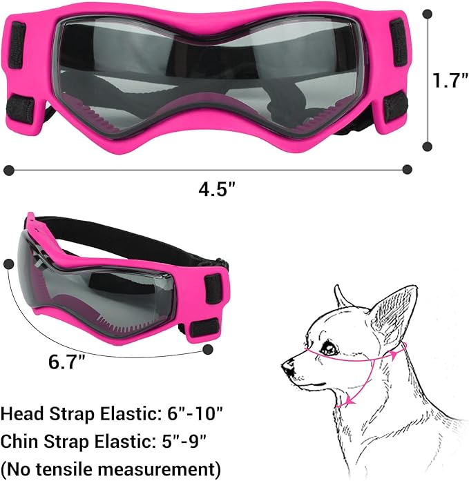 NAMSAN Dog Goggles Small Breeds, UV Protection Dog Glasses for Small Dogs, Puppy Sunglases Windproof Dustproof Driving Eye Protection, Adjustable, Classic Pink