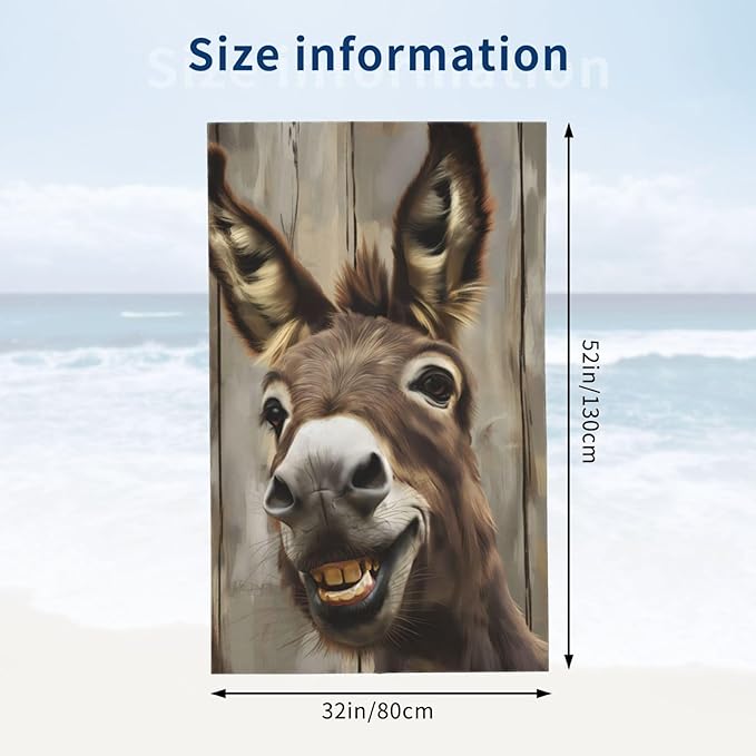 Funny Donkey Beach Towel Animal Sand-Free Microfiber Bath Towel Ultra Soft Quick Dry Pool Towel Absorbent Towel Lightweight Towel Gifts for Outdoor Bathroom Swimming Decor 31inx51in