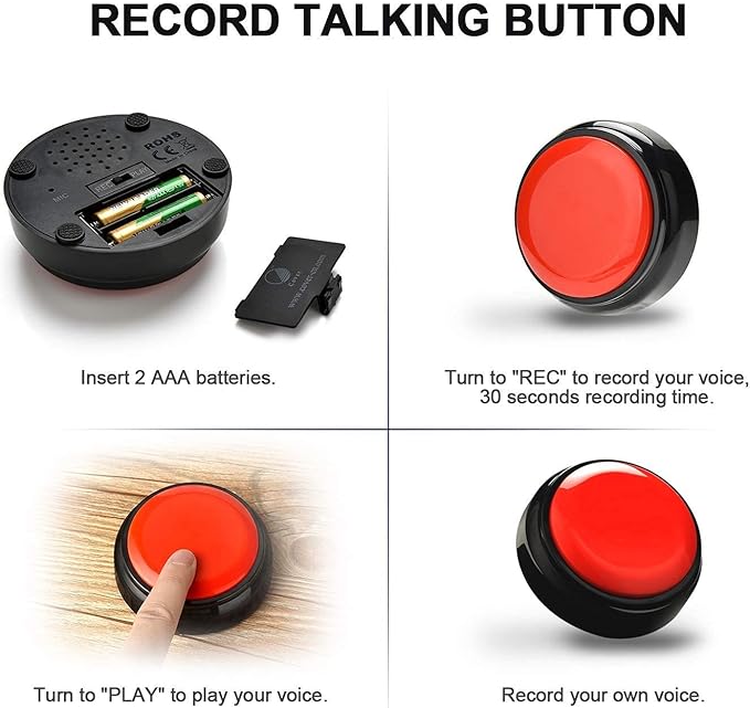 Recordable Easy Button Sound Button Voice Recording Talking Button 30 Second Custom Recordable Talking Button for Dogs to Communicate Answer Buzzer