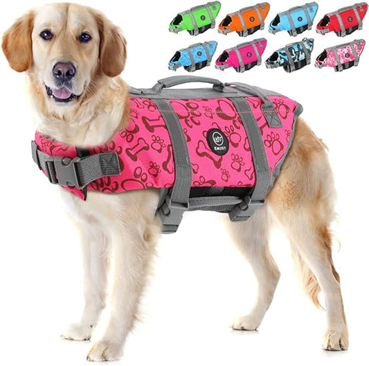 EMUST Dog Life Jacket, Lightweight Dog Life Vests with Rescue Handle for Small Medium and Large Dogs, Pet Safety Swimsuit Preserver for Swimming Pool Beach Boating, 2XL, NewPink