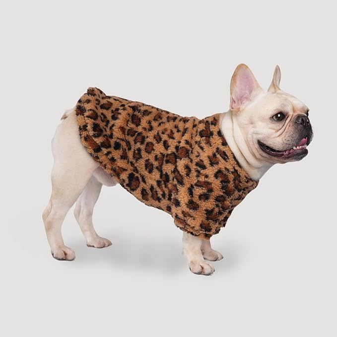 GreenJoy Leopard Print Dog Sweater – Stretchy Fleece Dog Turtleneck Sweatshirt for Puppies & Cats, Soft & Warm Pet Winter Clothes for Small, Medium & Large Dogs (Coffee Brown, Medium/Large)