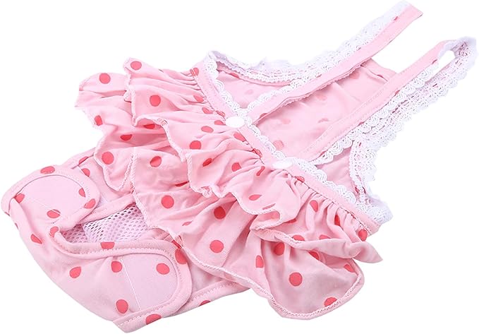 Cotton Breathable Sweet Dots Pet Suspender Pants Sanitary Menstrual Underwear for Dogs Puppies Soft Comfortable Adjustable Straps Pink Purple S M L XL XXL (M)