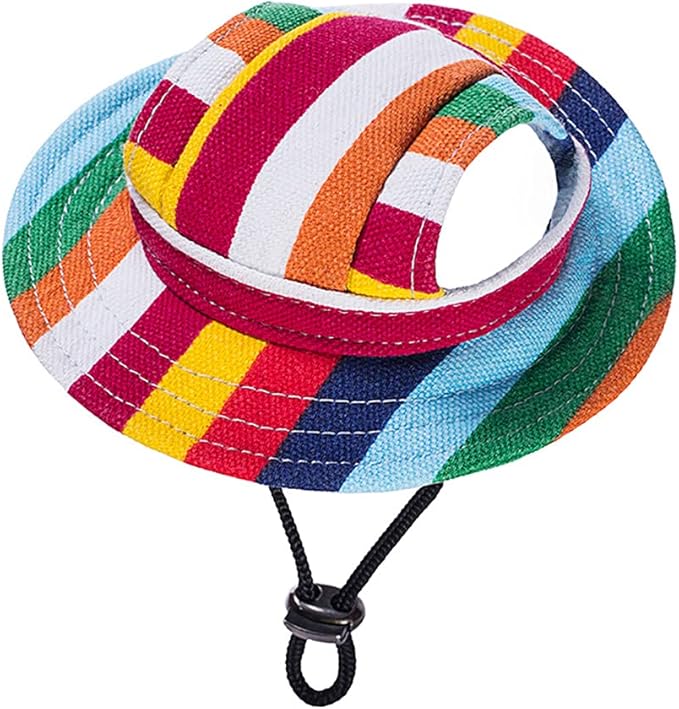 Round Brim Princess Hat Visor Hat Pet Dog Mesh Porous Sun Hat with Ear Holes for Small, Extra Small Dog Teddy, Pug, Chihuahua, Shih Tzu, Yorkshire Terriers, Papillon Stripes M