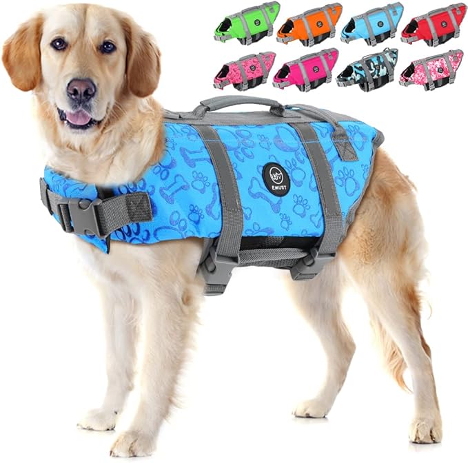 EMUST Dog Life Preserver, Dog Flotation Vest for Swimming, Beach Boating with High Buoyancy, Pet Flotation Vest for Small/Medium/Large Dogs, M, NewBlue