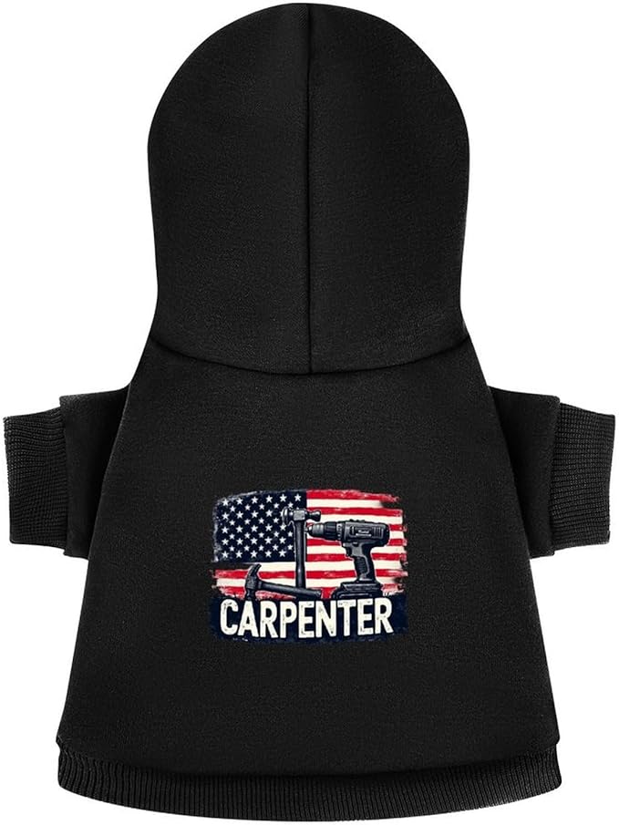 Dog Sweater Hoodie with Hat America Carpenter Tools Drill and Hammer Puppies Coat Hooded Sweatshirt Pullover Pet Puppy Cat Clothes for Small Medium Large 2XL
