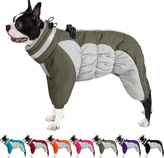 AOFITEE Dog Coat Warm Dog Puffer Jacket for Winter, Windproof Dogs Coat with Harness Built in, Reflective Turtleneck Dogs Winter Jacket Snowsuit, Full Body Fleece Coats for Small Medium Large Pet
