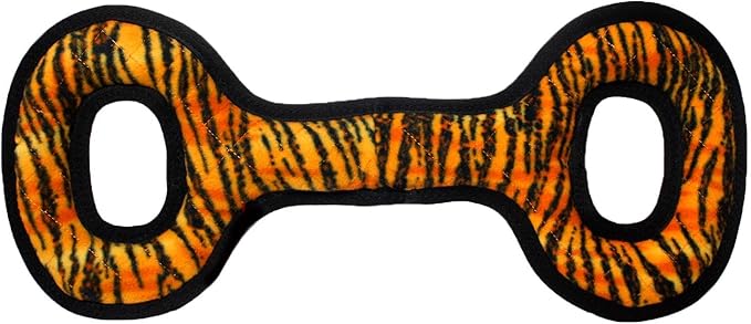 TUFFY - World's Tuffest Soft Dog Toy - MEGA -Tug Oval - Tiger- Multiple Layers. Made Durable, Strong & Tough. Interactive Play (Tug, Toss & Fetch). Machine Washable & Floats