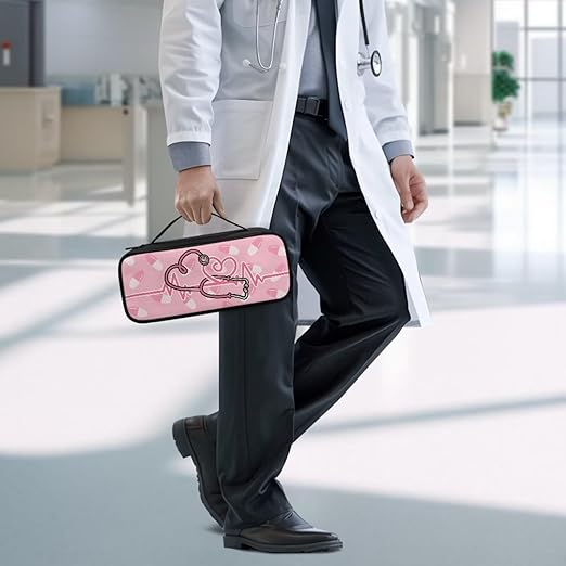Gomyblomy Pink Stethoscope Case with Extra Room for Nurse and Doctors Lightweight Stethoscope Storage Bag with Handle Portable Stethoscope Holder Fit for Most Stethoscopes