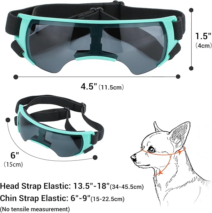 Dog Goggles for Small Dog Doggy Goggles with Adjustable Straps Anti-UV Doggie Sunglasses Windproof Eye Protection to Small Breed, Blue