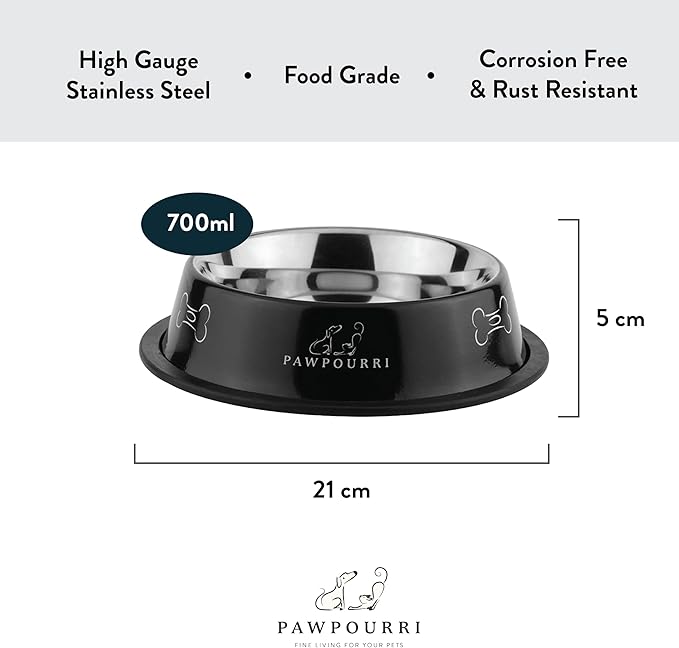 Printed Bowl 23.6 fl oz Anti-Skid Food and Water Dog Bowl | Stainless Steel Bowl for Dogs and Cats | Dog Water and Food Bowl | Dog Feeding Bowl (Silver)
