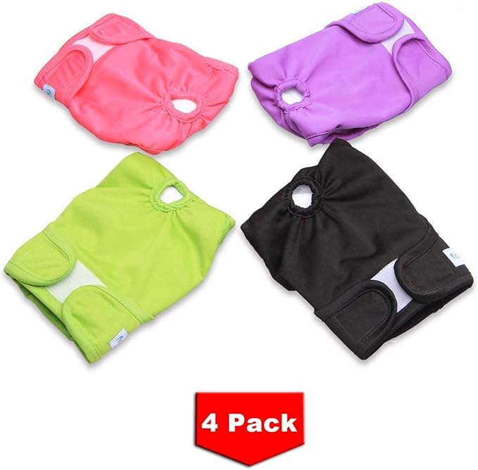 Teamoy 4pcs Washable Female Dog Diapers, Reusable Doggie Diaper Wraps for Female Dogs, Super-Absorbent and Comfortable, XS