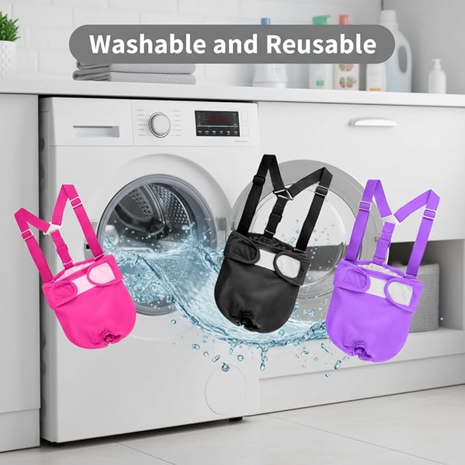Washable Female Dog Diaper with Suspender - 3 Pack Reusable Super Absorbent & Leakproof Fixed Doggie Diapers for Dogs in Heat Cycle