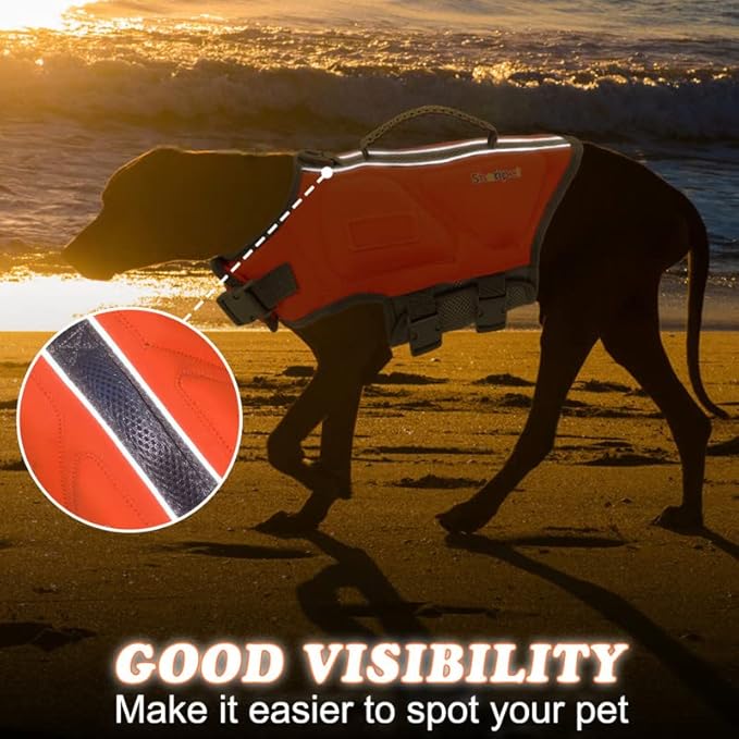 Dog Life Jacket, Good Visibility Dog Life Vests for Swimming with Reflective Stripes and Rescue Handle, Pet Flotation Vest Suit for Small Medium and Large Dogs, Medium