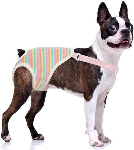 QBLEEV Dog Diapers Female Washable Sanitary Pantie with Adjustable Suspender, Reusable Doggie Diapers for Male Dogs in Heat, Cute Puppy Pet Period Panties Dog Underwear for Corgi French Bulldog S