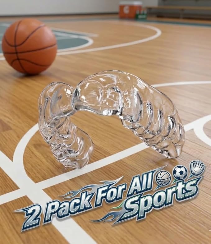 Professional Sport Mouth Guards- 2 Pack - No BPA - Safe Clear Color - No Color Additive - Athletic Teeth Mouth Guards - Fit Any Mouth Size - Custom Fit - Free Carrying case Included