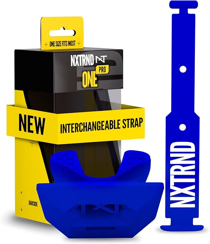 Nxtrnd One Pro Football Mouth Guard, Interchangeable Strap, Fits Adult & Youth (Blue)