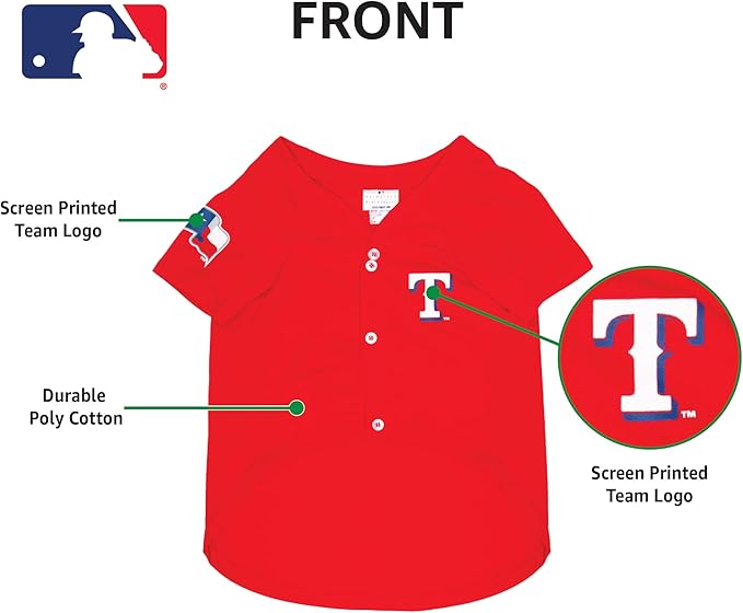 Official MLB Texas Rangers Pet Jersey for Dogs & Cats, Size Large - Stylish Baseball Jersey for Your Furry Fan- Show Off Team Spirit with The Perfect Fan Apparel Gear for Pet, Dog & Cat