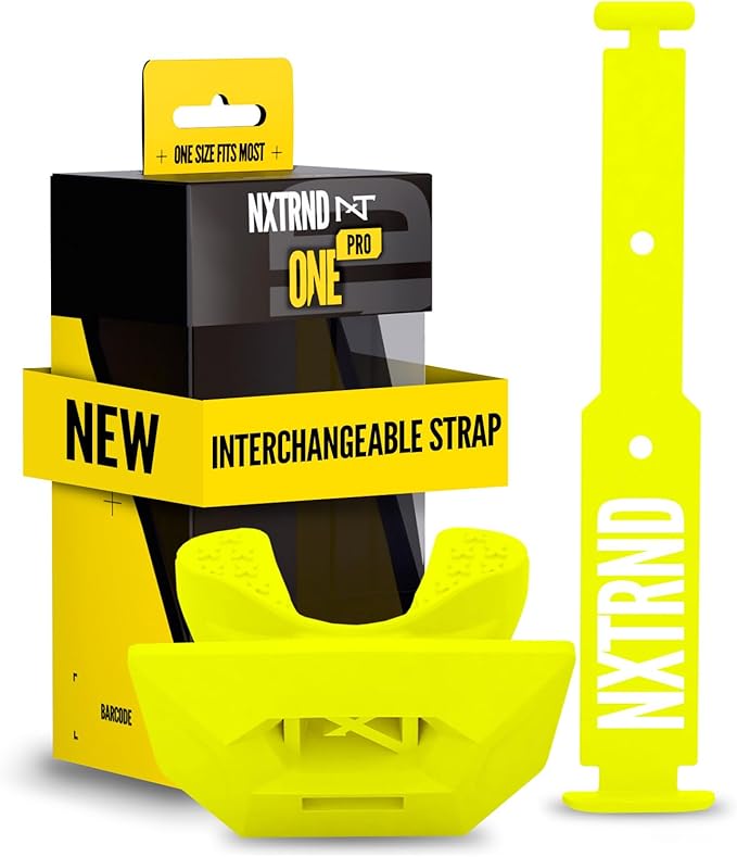 Nxtrnd One Pro Football Mouth Guard, Interchangeable Strap, Fits Adult & Youth (Neon Yellow)