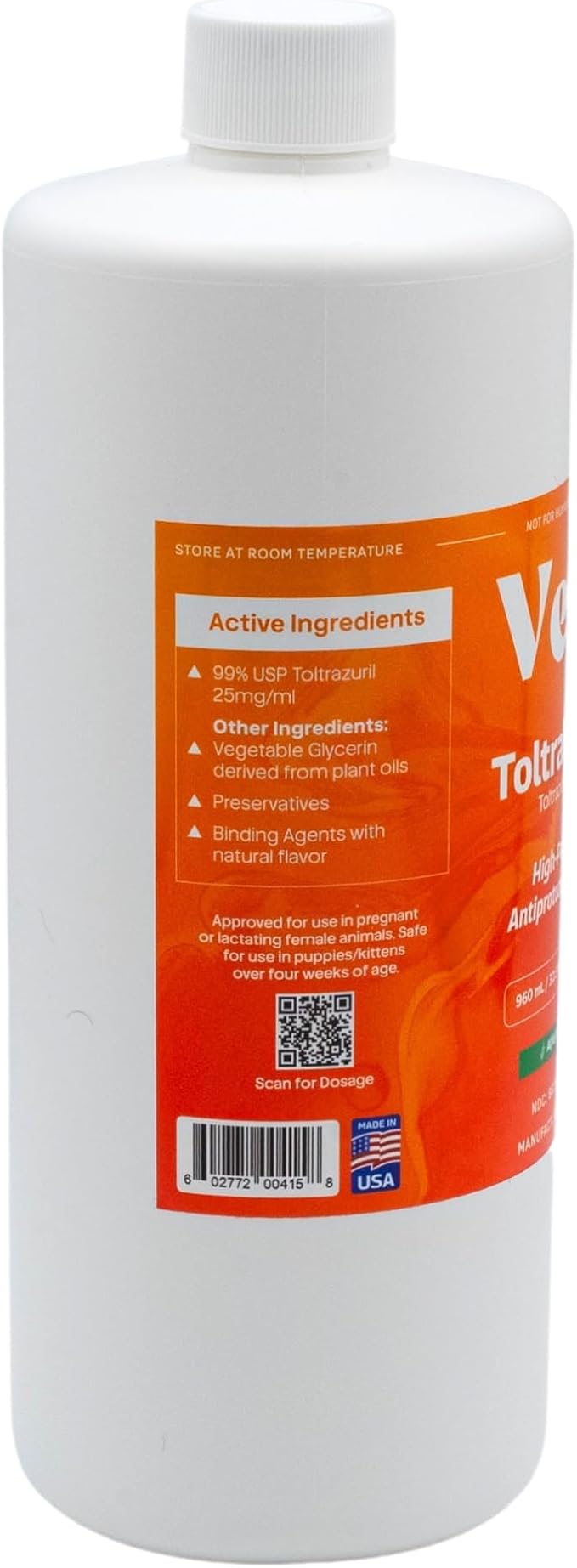 Toltrazuril 2.5% for Horses, Dogs, Cats, 960mL/32.4Ounce, for Non-Food Chain Animals, Alfalfa
