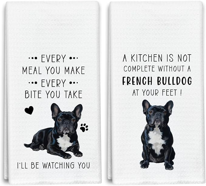 Funny French Bulldog Dish Towels for Kitchen Sets of 2, Gifts for Frenchie Dog Lover, Drying Cloth Tea Towel Hand Towels for Cooking Baking Bathroom Decor, 16 x 24 Inch -15