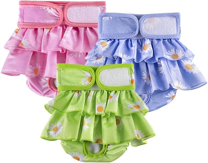 Female Dogs Physiological Pants,Reusable Dog Diapers Female,Washable Diapers（3 Pieces * M Size，Waist Circumference Between 15-21.5 inches）