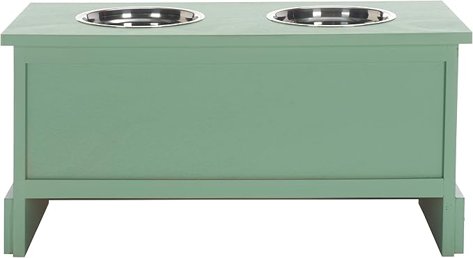 SAFAVIEH Home Collection Boomer Sage Green Elevated Pet Feeder Dog Bowl Stand with Drawer (Fully Assembled)
