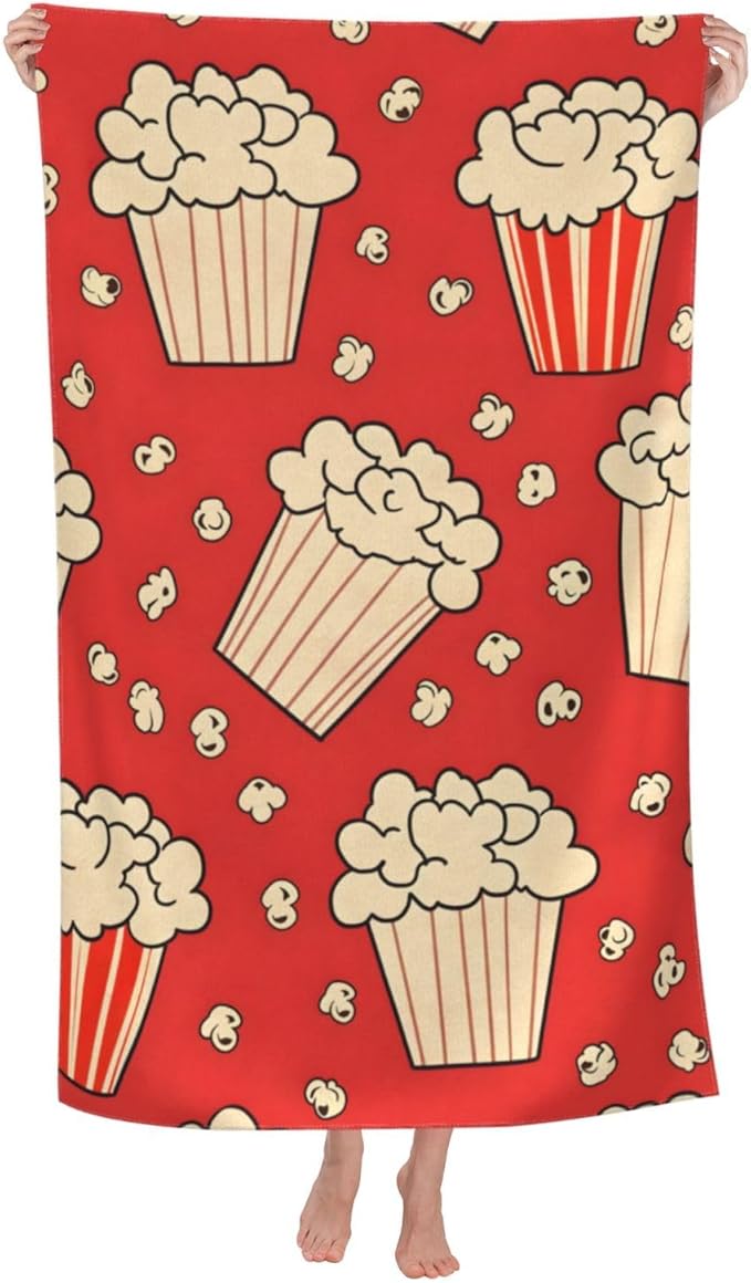 Movie Popcorn Beach Towel Food Sand-Free Microfiber Bath Towel Ultra Soft Quick Dry Pool Towel Absorbent Towel Lightweight Towel Gifts for Outdoor Bathroom Swimming Decor 31inx51in