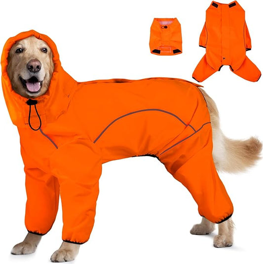 Dog Raincoat, Waterproof Dog Rain Jacket with Removable Hood，Adjustable 4 Legs Pet Poncho with Leash Hole，Reflective Stripe Hooded Snowproof Windproof Clothes for Small to 3X-Large Dogs, 3XL