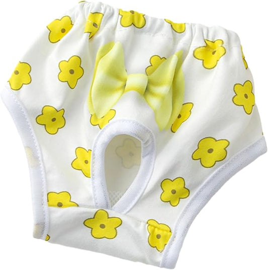 Environmentally Friendly Pet Menstrual Pants Dog Diapers for Heat Comfortable Absorbent Prevent Mess Cartoon Patterned Breathable Shorts Underwear Yellow L