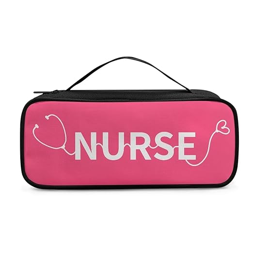 Gomyblomy Pink Stethoscope Case with Extra Room for Nursing Accessories, Cartoon Stethoscope Nurse Print Stethoscope Holder Storage Organizer Bag with Handle for Nurses