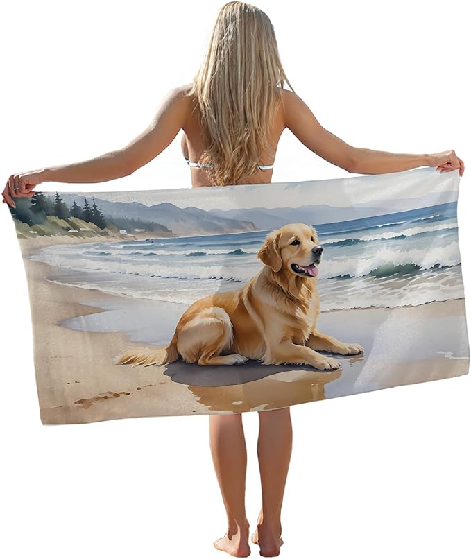 Golden Retriever Beach Towel, Golden Retriever Gifts Pool Towels, Dog Sand Towel Large Bath Towels Gifts for Women Men, Giftfor DogGolden Retriever Lovers, 29x60in