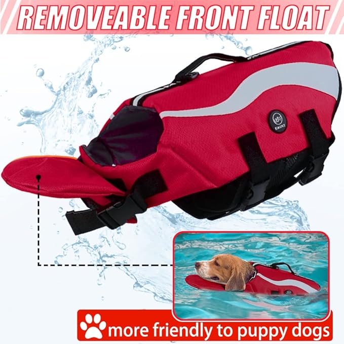 EMUST Life Vests for Dogs, Lightweight Small/Medium/Large Dog Life Preserver, XL Dog Life Jacket for Swimming/Boat/Water, Life Jacket for Large Dogs, Red,XL