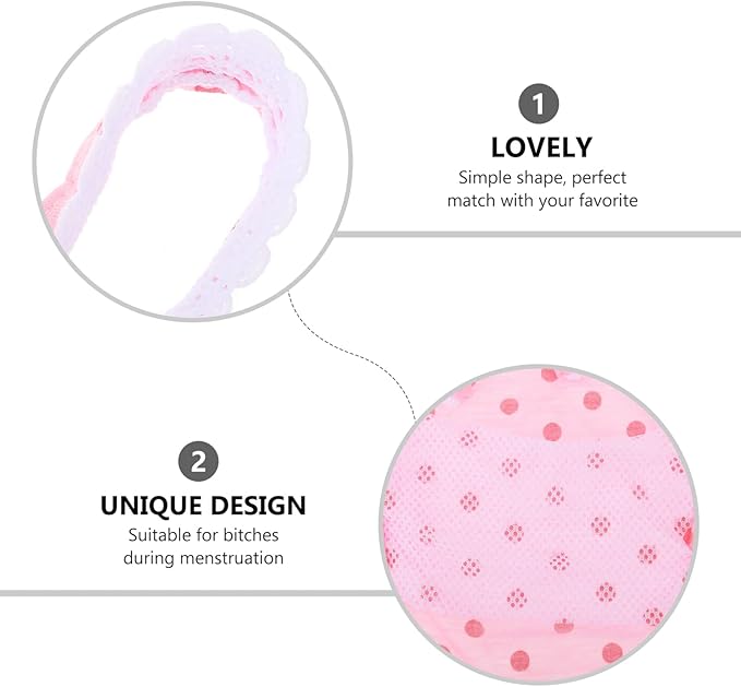 Dog Menstruation Underpant Soft Diaper Panties for Female Dogs Pink Design Super Absorbent Prevents Stains and Unwanted Mating During Heat